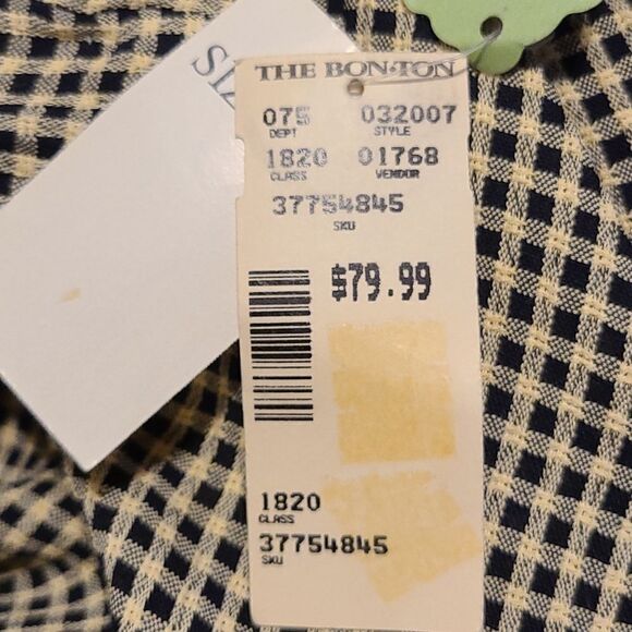 Size 10 Midi Black and Cream Colored Checked Long Sleeve Dress - Picture 12 of 13